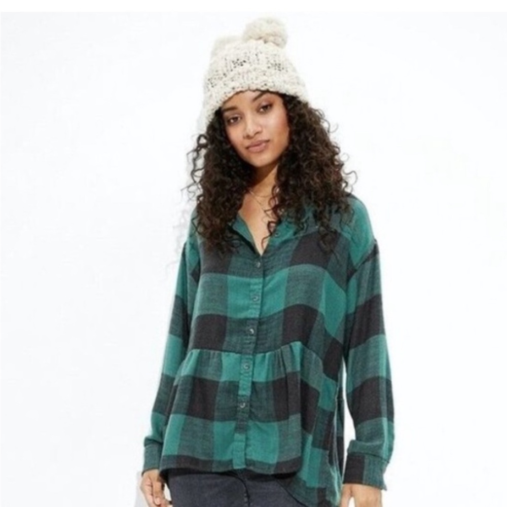 American Eagle Womens Oversized Flannel Babydoll Button Up Shirt Size M